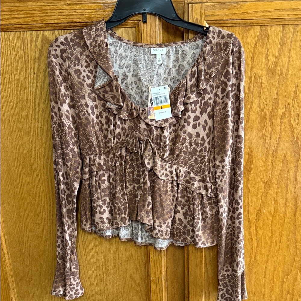 Self Esteem Brown Leopard Print Ruffle Blouse